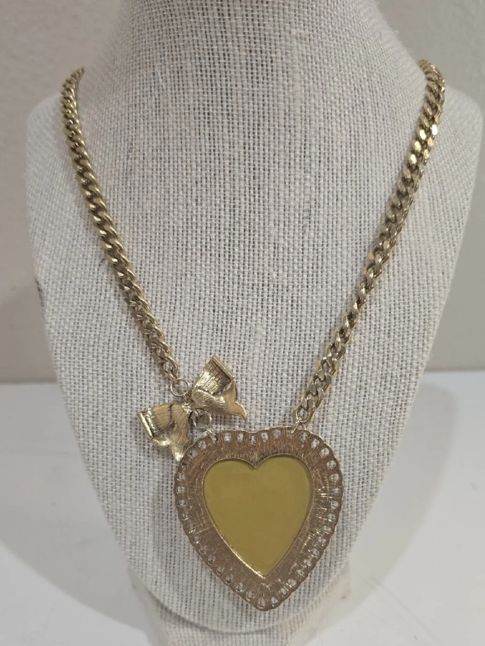 Betsey Johnson Gold-Tone Heart Necklace with Leopard Print and Pink Bow